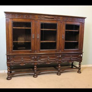 Antique Oak Three Door Bookcase Display Cabinet