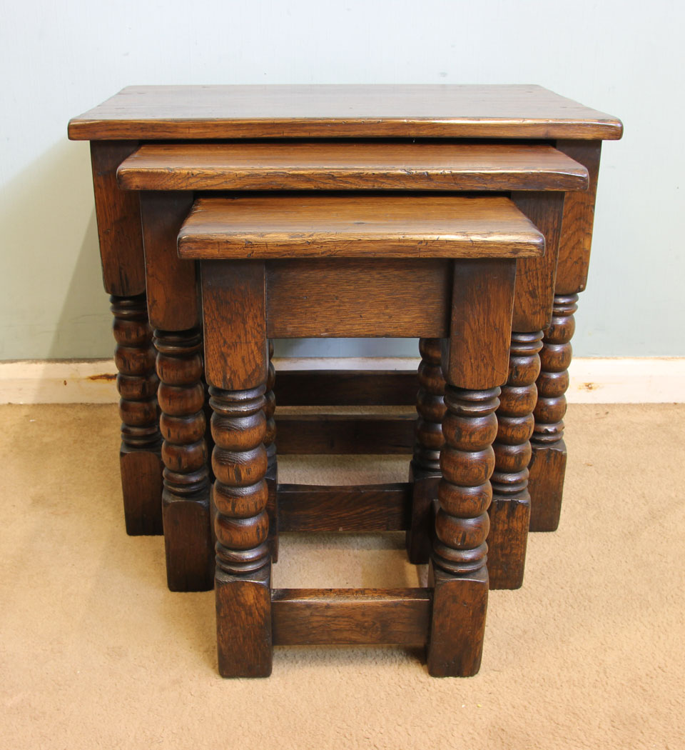 Antique Oak Nest Occasional Tables,