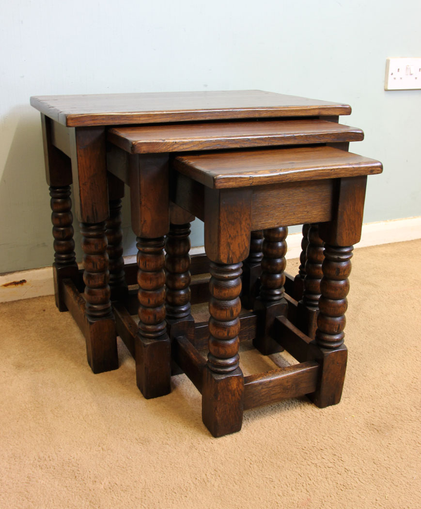 Antique Oak Nest Side Tables,