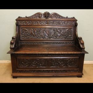 Antique Victorian Carved Oak Settle