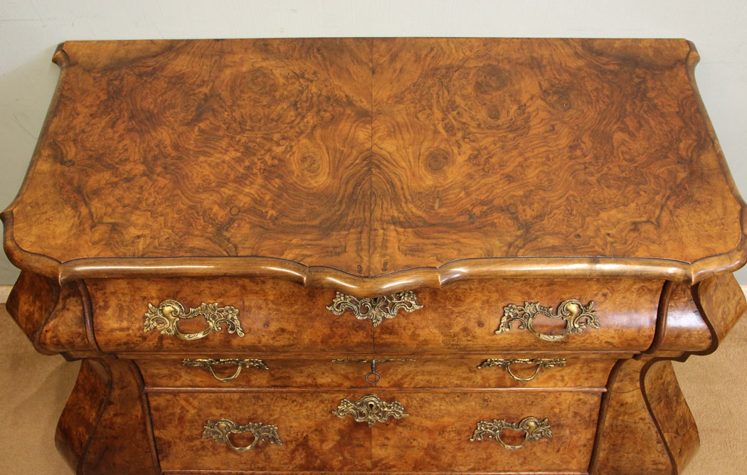 Antique Shaped Burr Walnut Chest of Drawers,