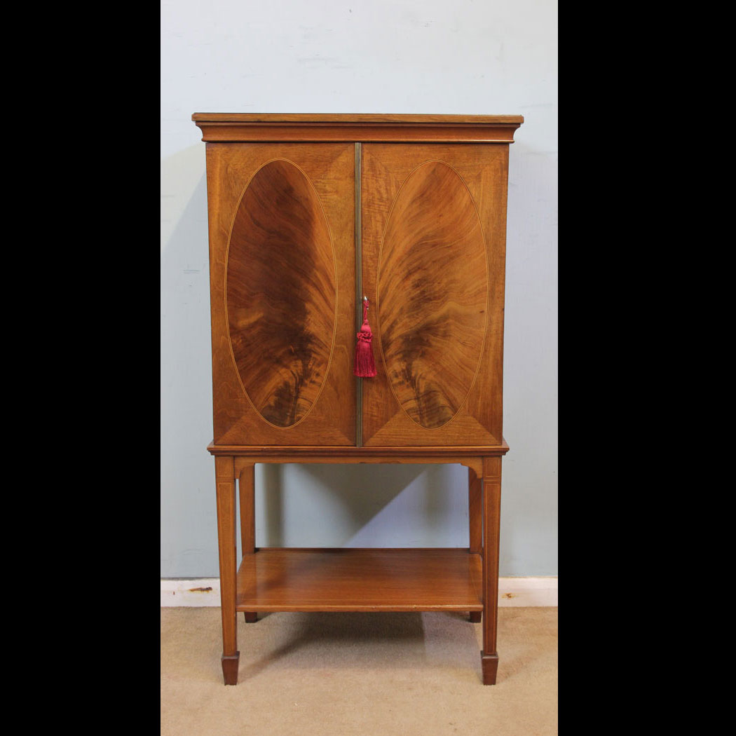 Antique Side Cabinet. Antique Edwardian Inlaid Mahogany Side Cabinet