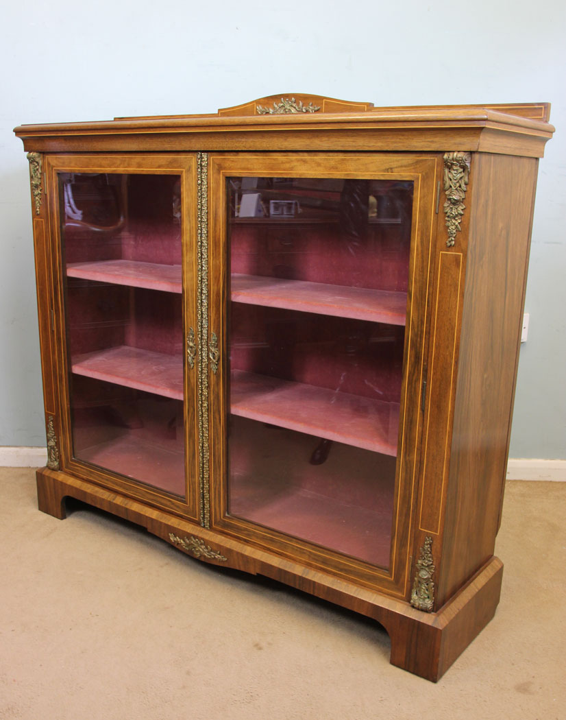 Antique Walnut Bookcase Display Cabinet,
