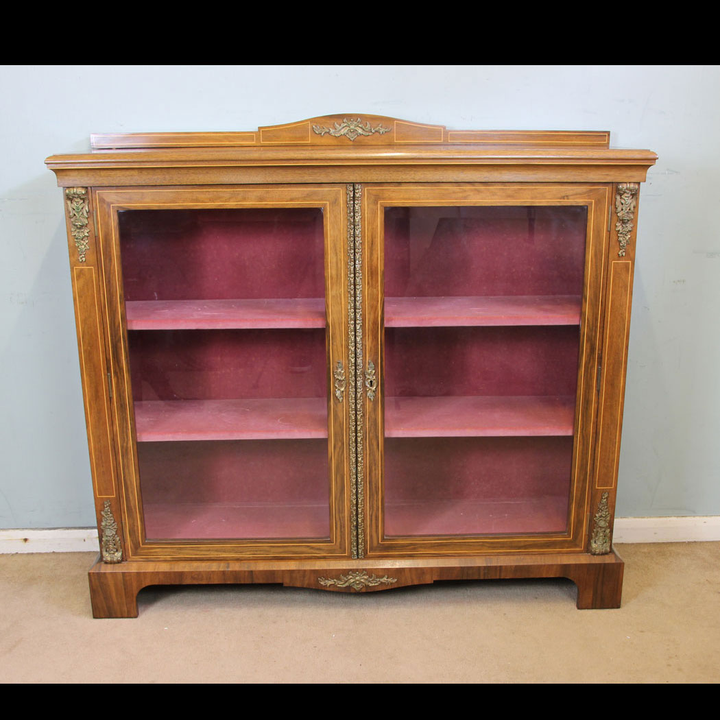 Antique Walnut Cabinet, Antique Figured Walnut Display Cabinet.