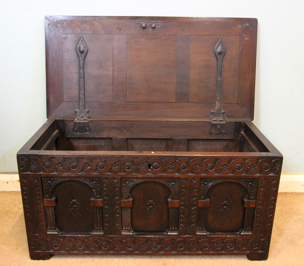 Antique Walnut Carved Coffer Chest,