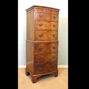 Antique Bow Fronted Figured Walnut Chest on Chest.
