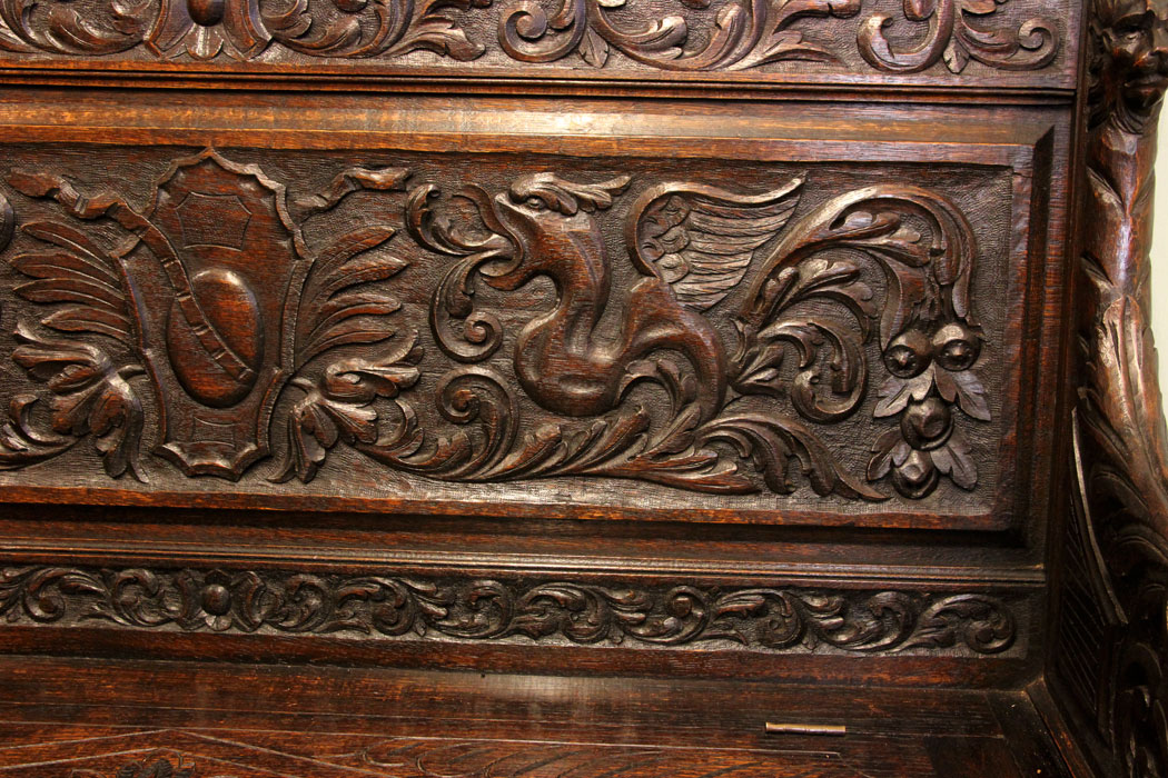 Carved Victorian Antique Settle,