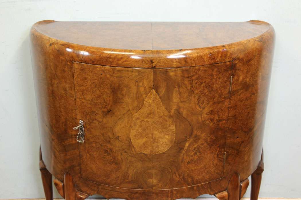 Demi Lune Antique Walnut Side Cabinet,