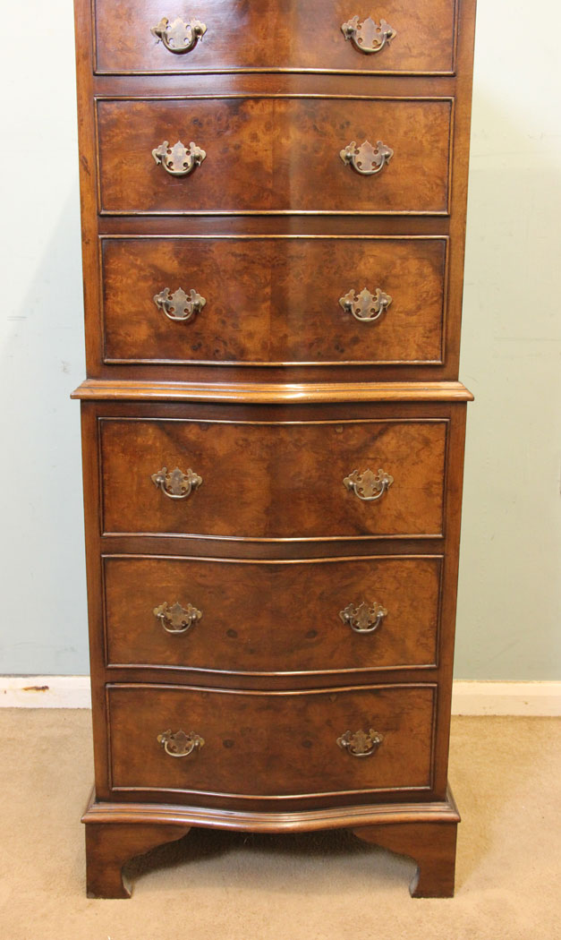 Serpentine Antique Burr Walnut Chest on Chest,