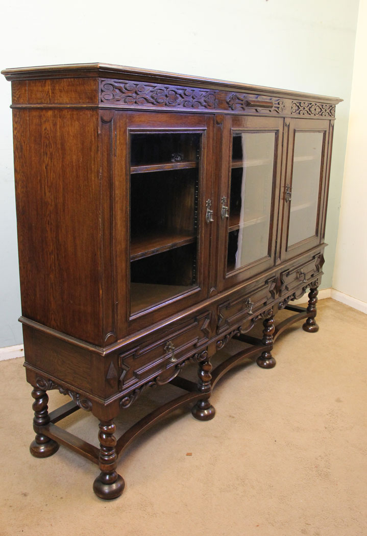 Three Door Antique Oak Bookcase,