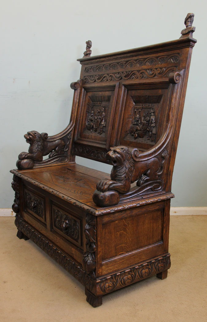 Antique Oak Settle Hall Bench,