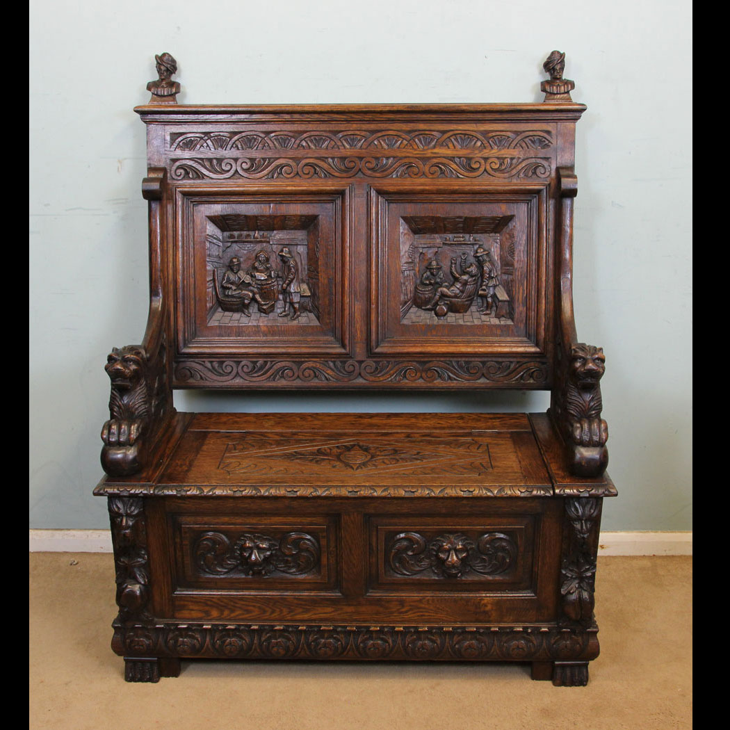 Antique Oak Settle. Antique Victorian Oak Settle Monks Bench Hall Seat,
