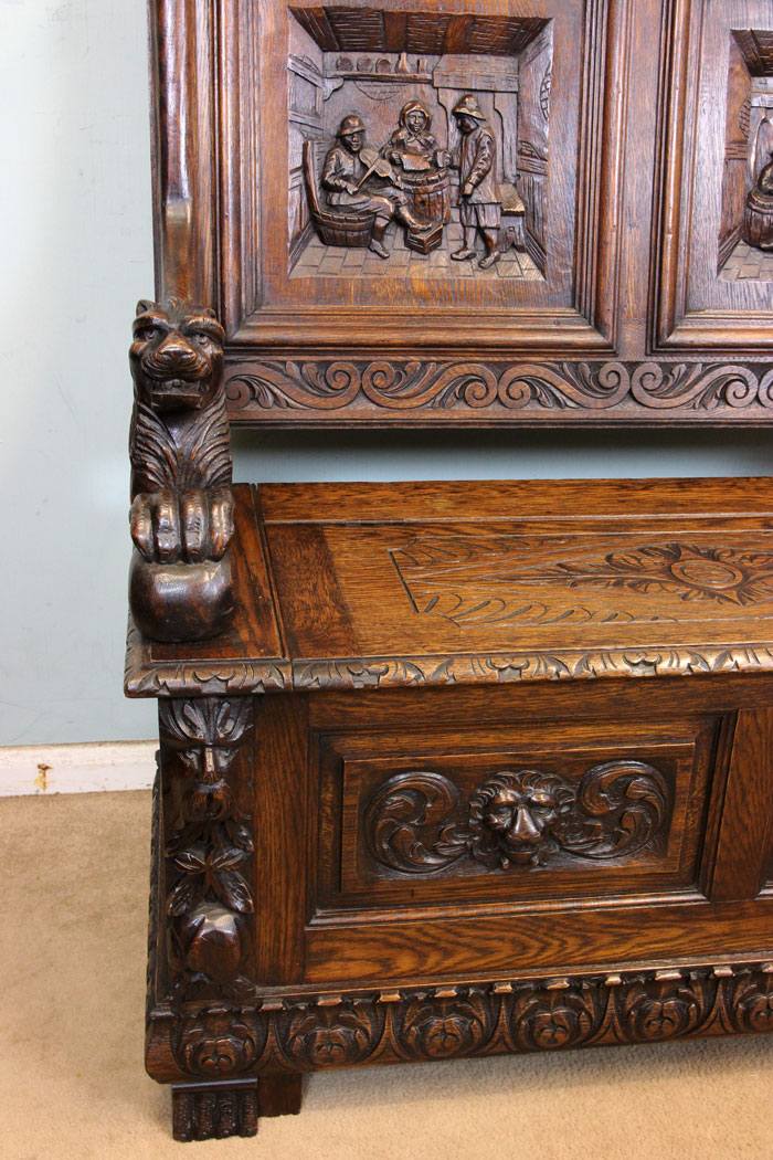 Antique Oak Settle. Hall Seat,