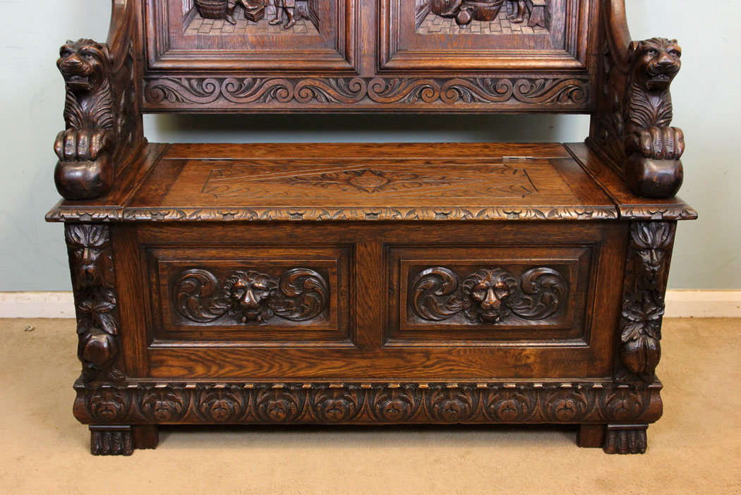 Antique Oak Settle. Monks Bench,