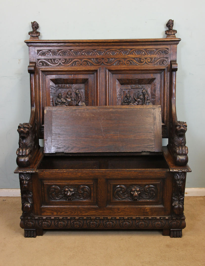 Antique Oak Settle. Storage,