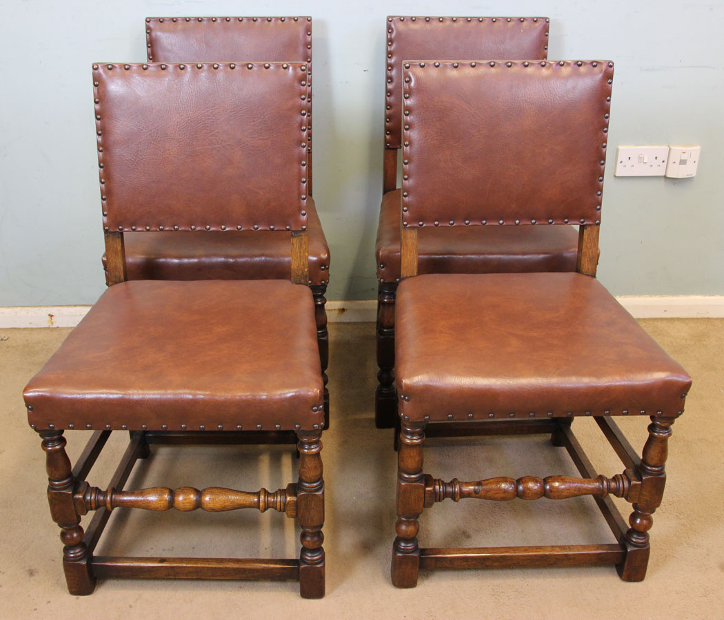 Antique Set Four Oak Country Chairs,