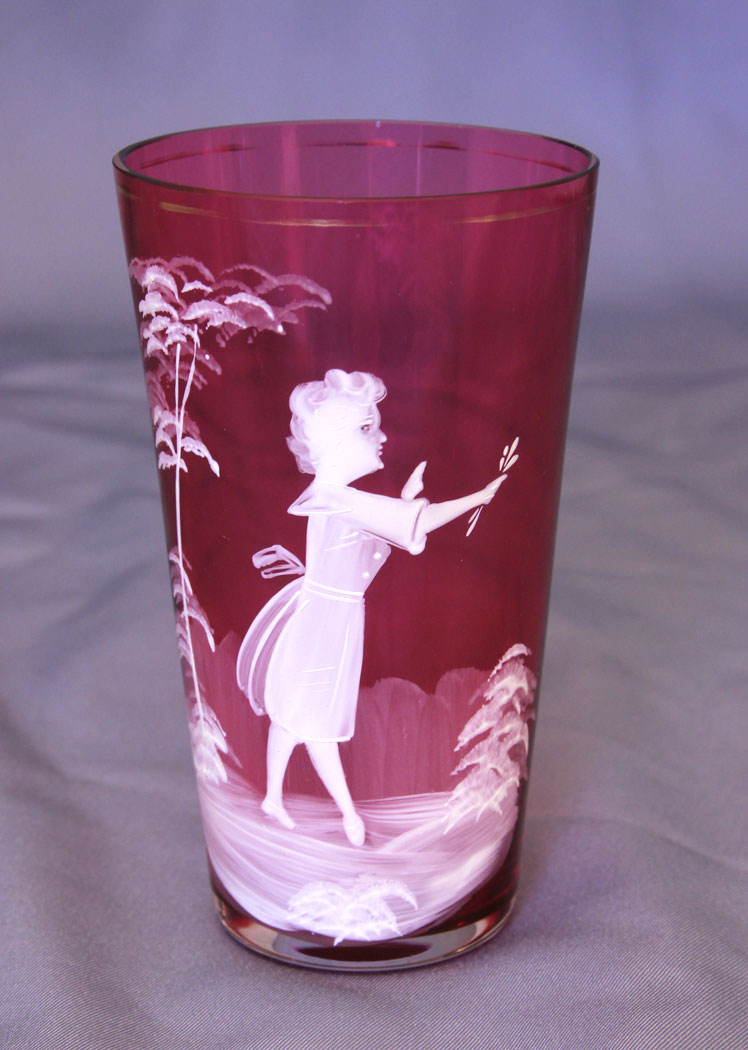 10957r2 Antique Cranberry Mary Gregory Tot, Antique Cranberry Mary Gregory Tot,