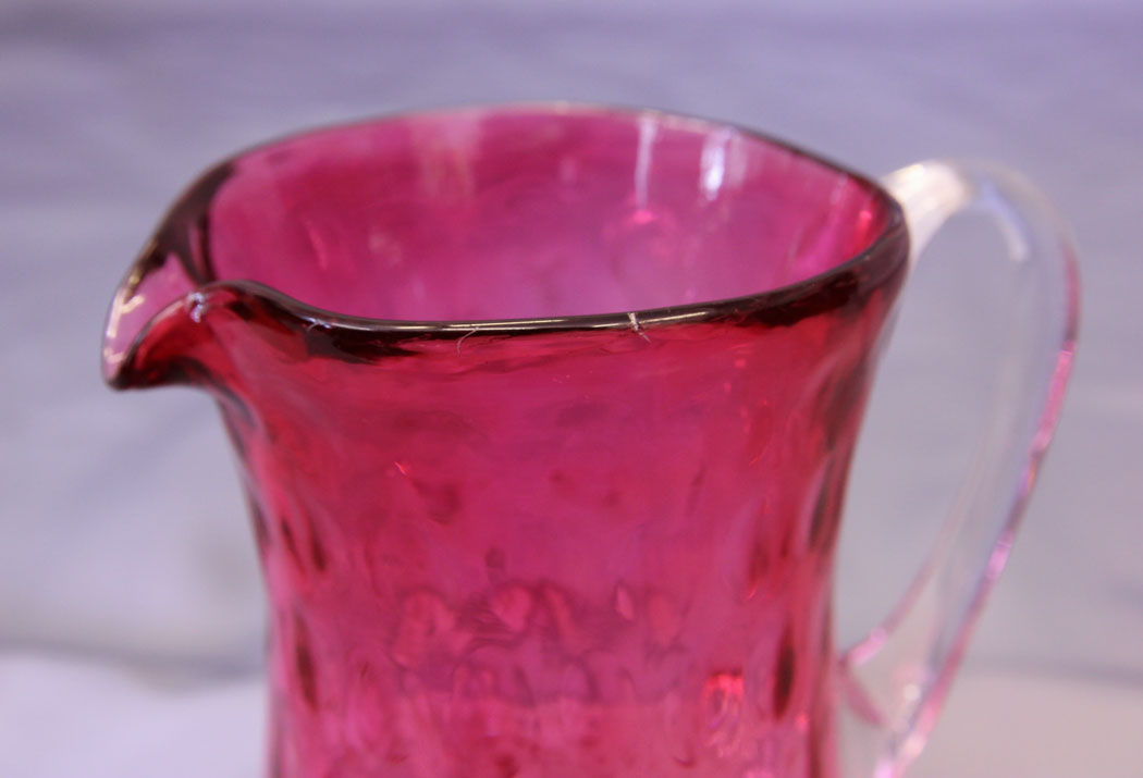 10962r6 Cranberry Glass Jug, Antique Cranberry Glass Jug.