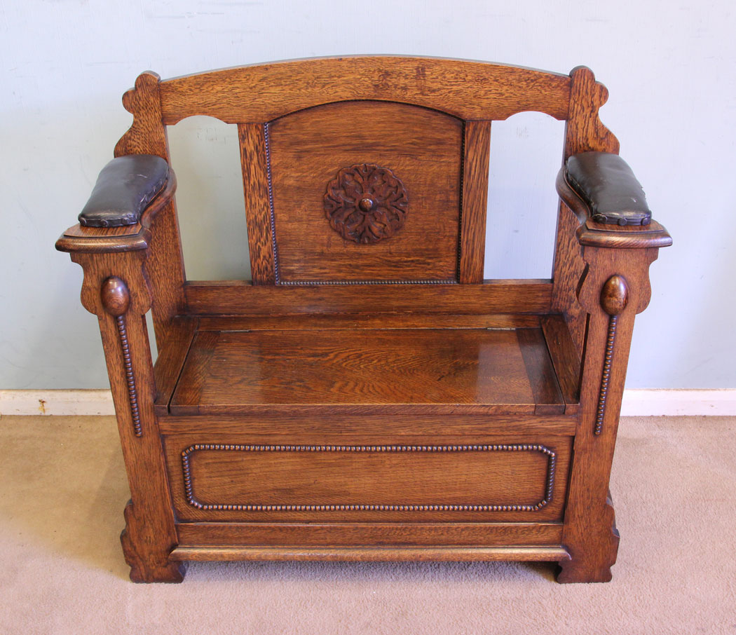 10966r4 Antique Oak Hall Seat, Antique Small Oak Hallstand / Bench