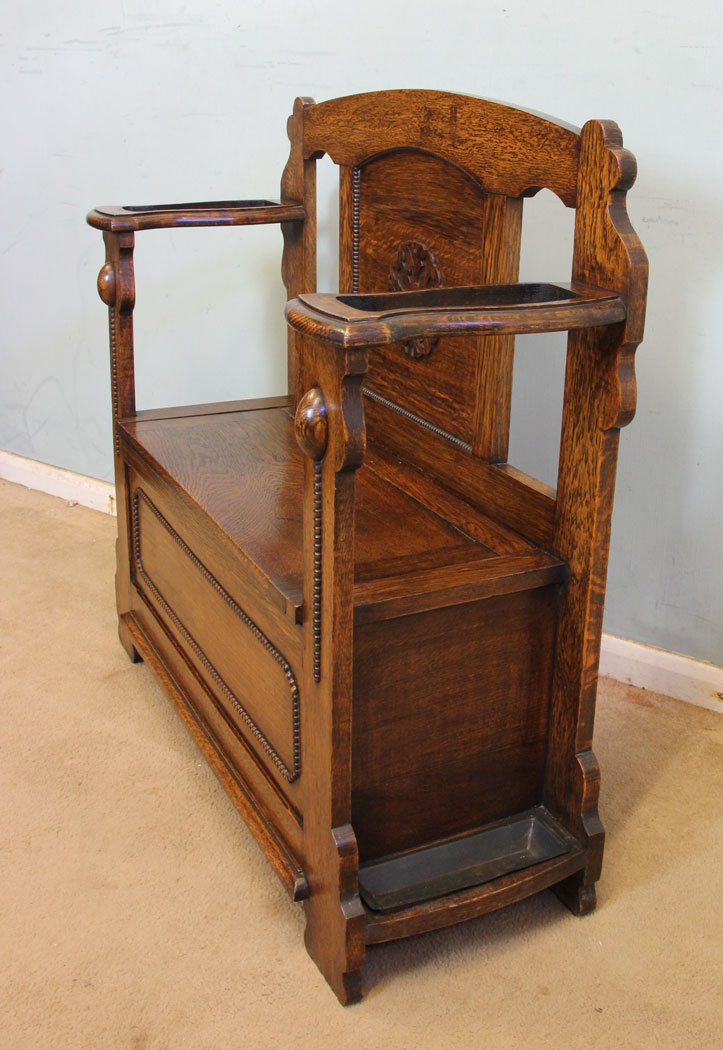 10966r5 Antique Hall Seat Settle, Antique Small Oak Hallstand / Bench