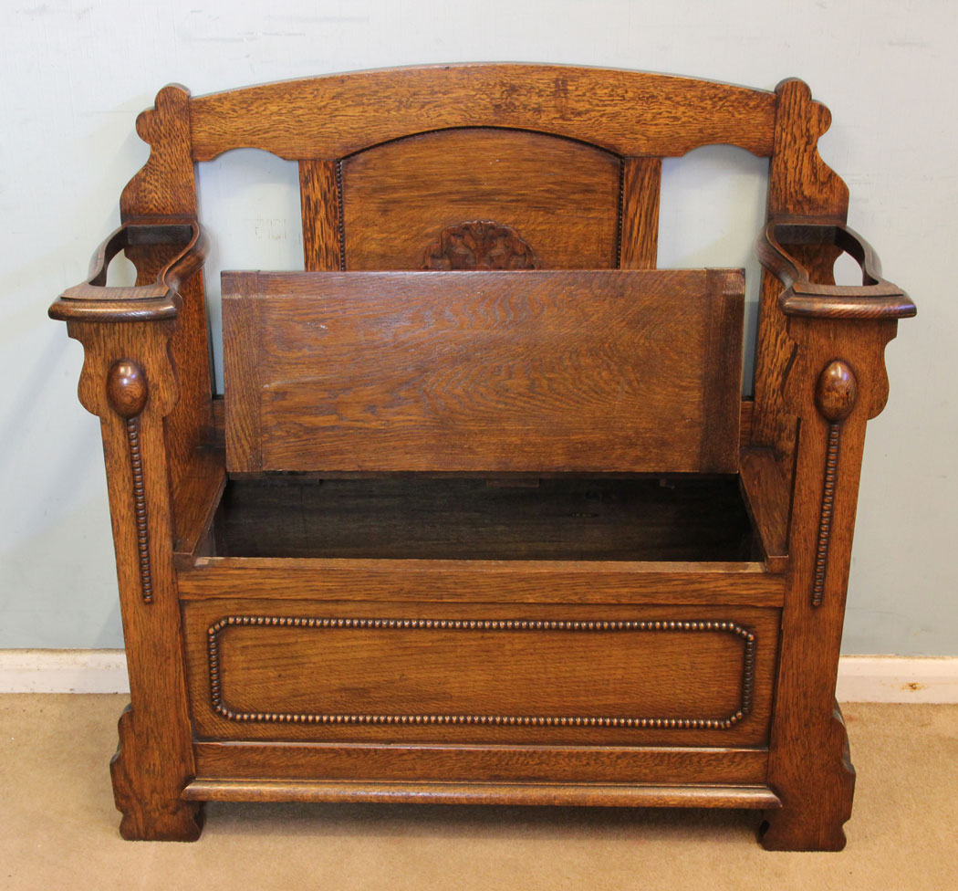 10966r8 Antique Hall Stick Stand, Antique Small Oak Hallstand / Bench