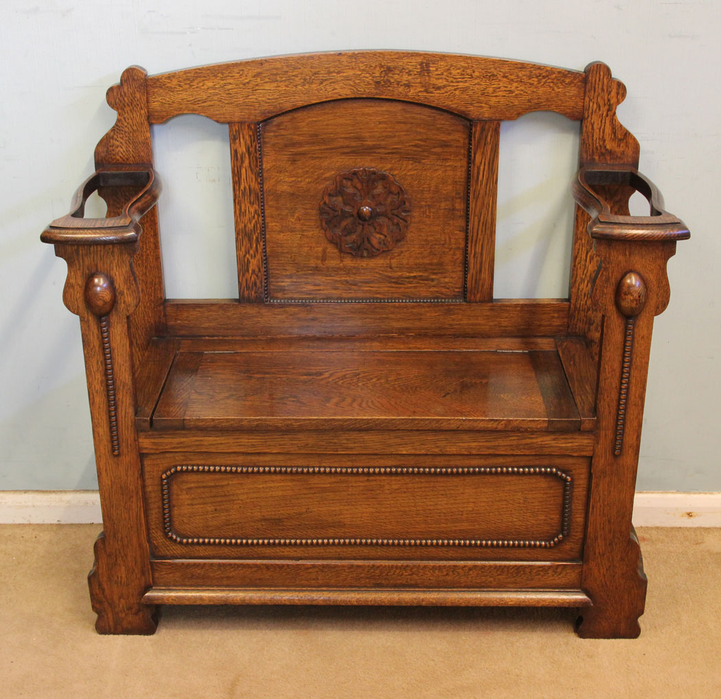 10966r9 Antique Hall Stick Stand Umbrella Stand, Antique Small Oak Hallstand / Bench