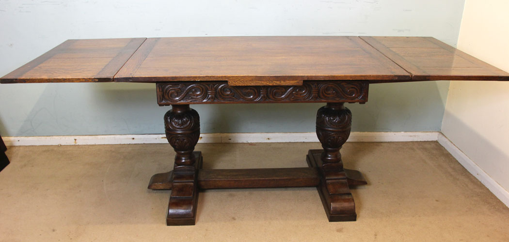 10967r3 Antique Drawleaf Refectory Extending Table, Antique Draw Leaf Refectory Dining Table.