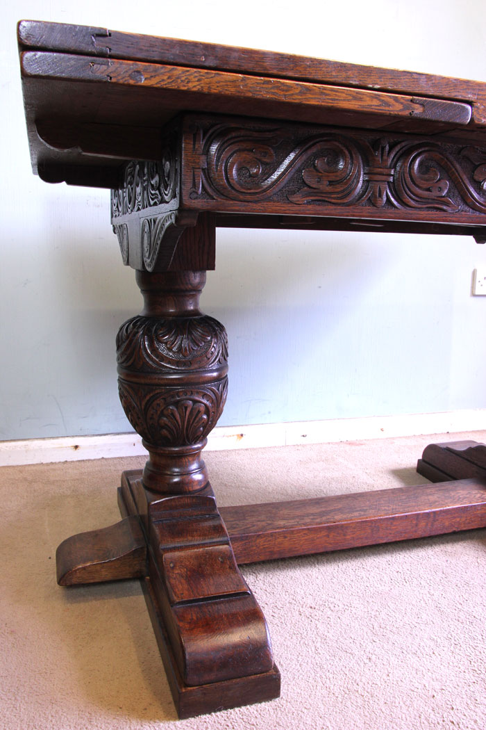 10967r9 Antique Drawleaf Refectory Table, Antique Draw Leaf Refectory Dining Table.