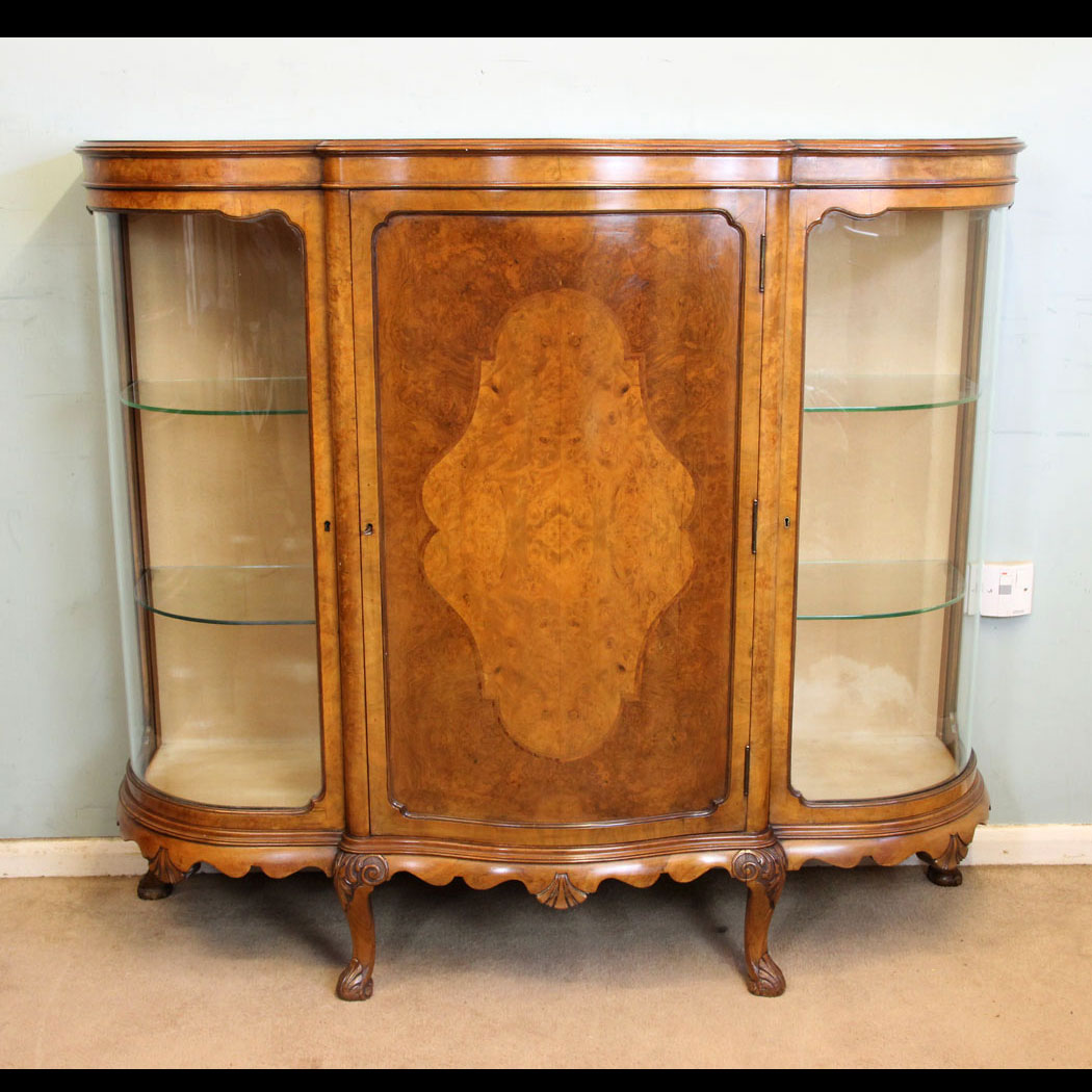 10973r01 Antique Burr Walnut Credenza, Sideboard, Maples & Co, Antique Burr Walnut Credenza Sideboard