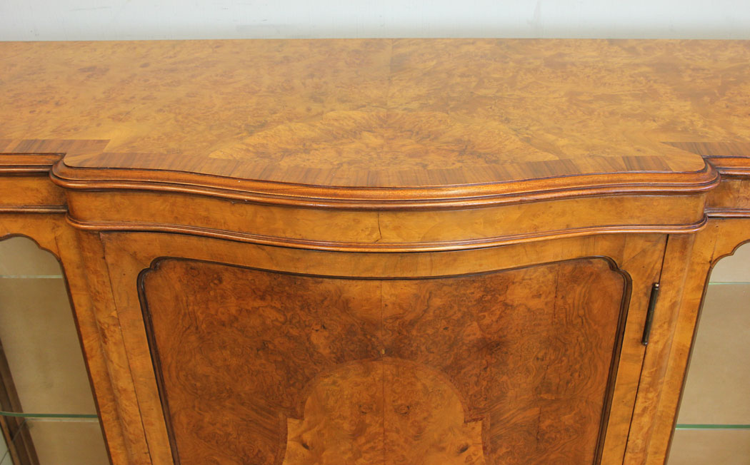 10973r5 Antique Burr Walnut Credenza, Cabinet, Antique Burr Walnut Credenza