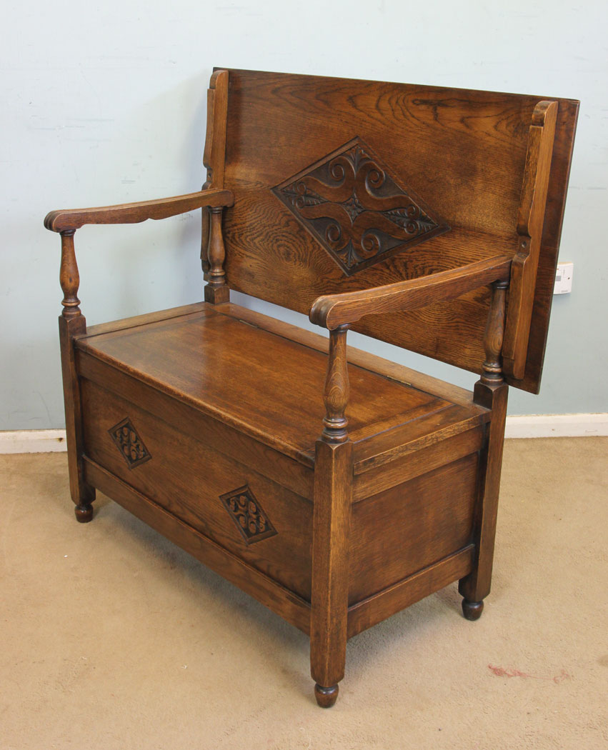 10975r4 Antique Oak Monks Bench, Antique Oak Monks Bench
