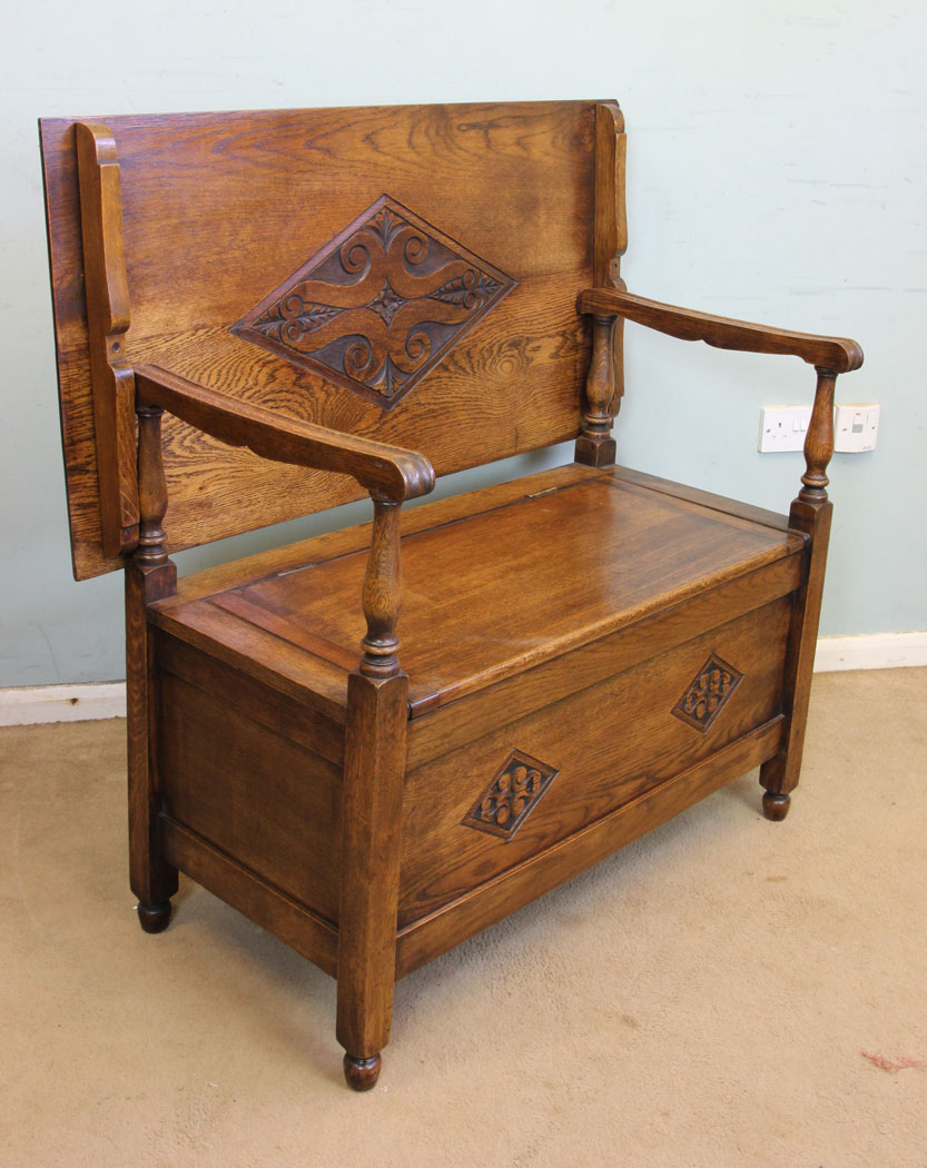 10975r5 Antique Monks Bench, Hall Seat, Antique Oak Monks Bench