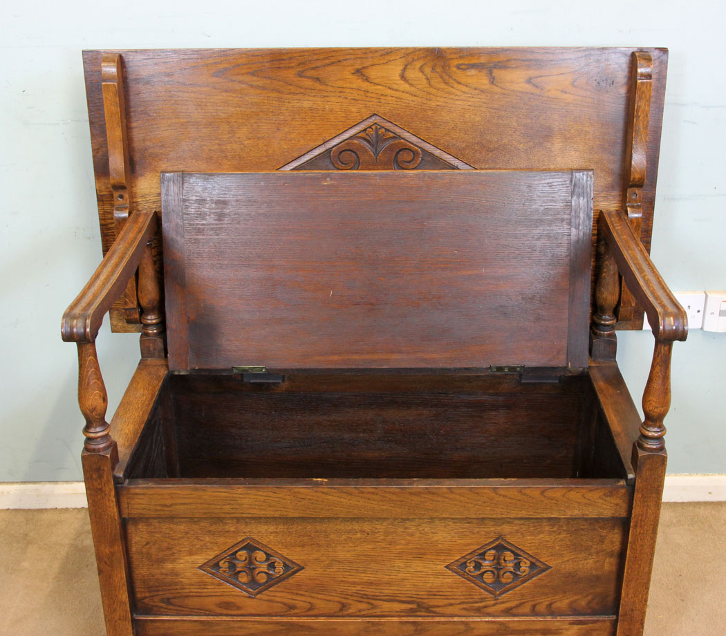 10975r8 Antique Monks Bench, Storage, Antique Oak Monks Bench