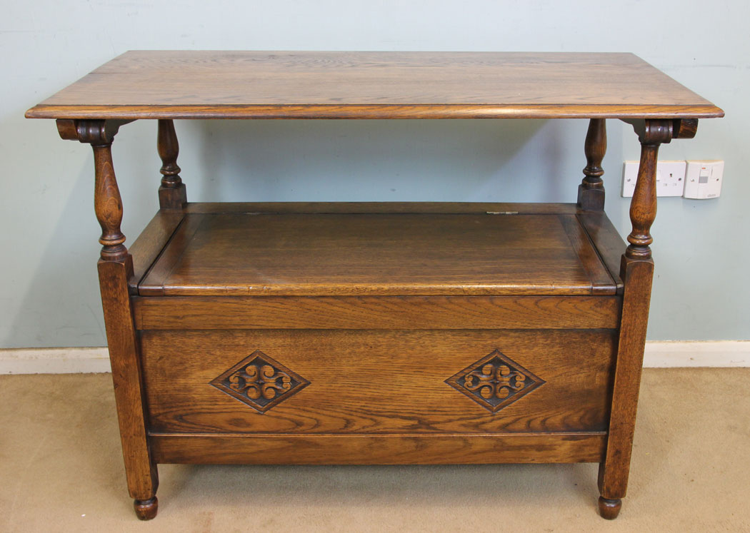 10975r9 Oak Antique Monks Bench,