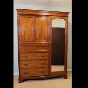 Antique Mahogany Edwardian Double Combination Wardrobe