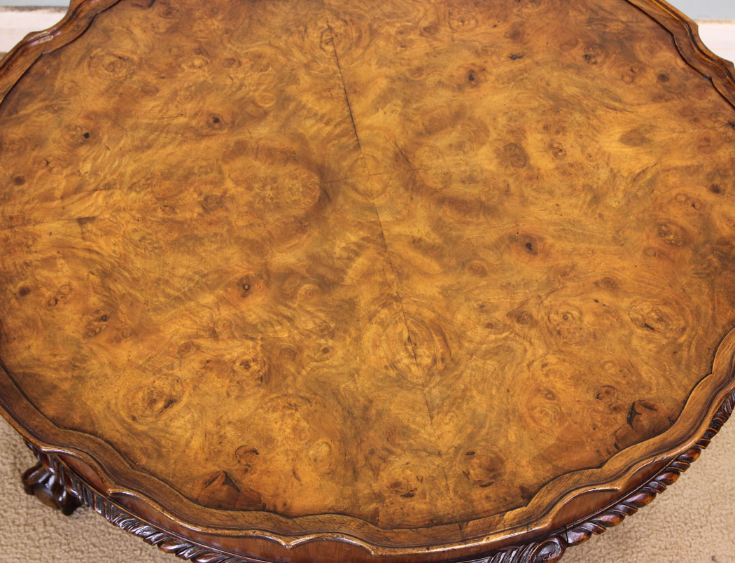 10977r4 Antique Vintage Burr Walnut Coffee Table, Queen Anne Style Burr Walnut Coffee Table