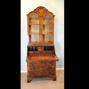 Antique Burr Walnut Bureau Bookcase.