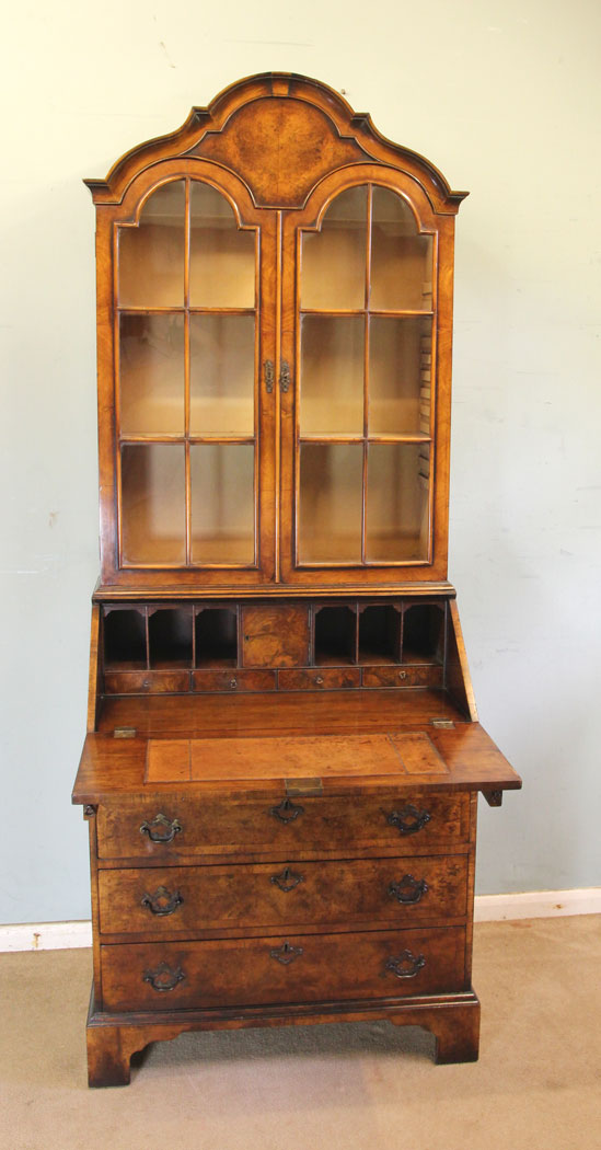 10979r11 Antique Burr Walnut Secretaire Bureau Bookcase, Antique Burr Walnut Bureau Bookcase