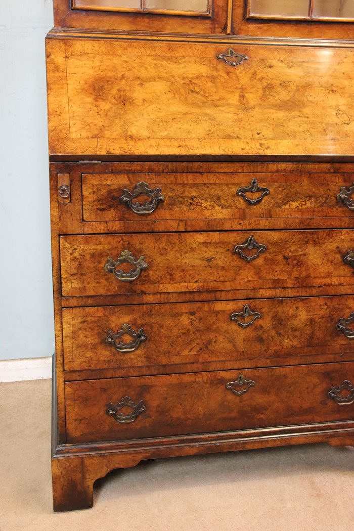 10979r12 Antique Burr Walnut Bureau, Antique Burr Walnut Bureau Bookcase