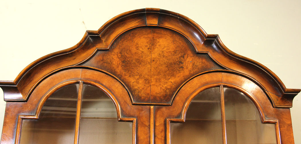 10979r13 Antique Burr Walnut Bureau Bookcase, Antique Burr Walnut Bureau Bookcase