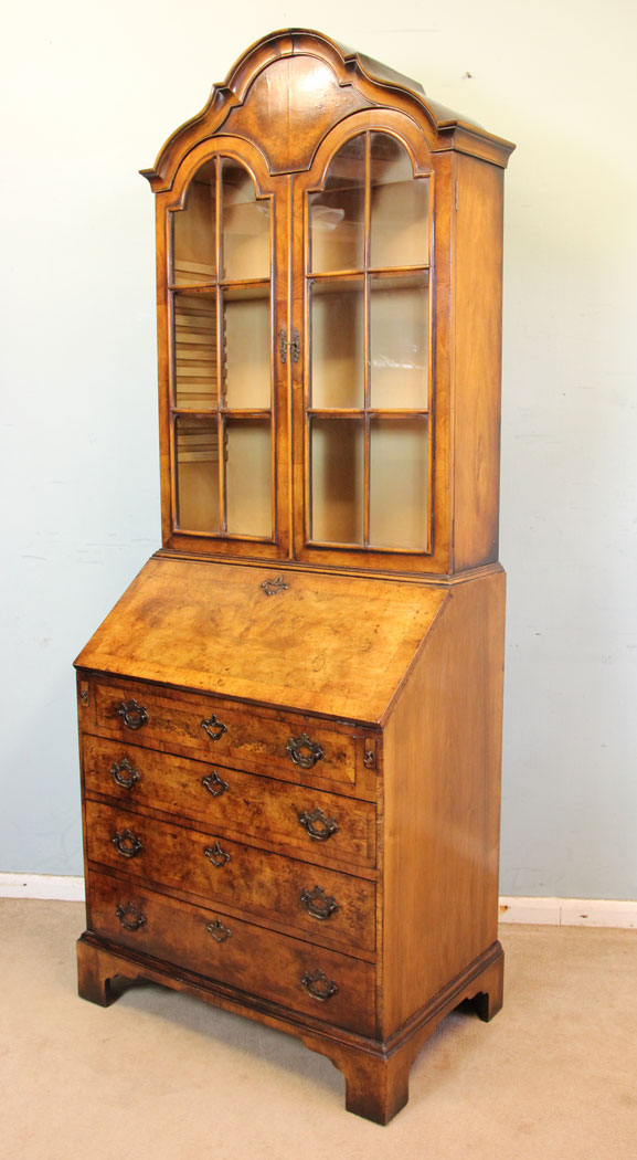 10979r4 Antique Bureau Bookcase, Antique Burr Walnut Bureau Bookcase