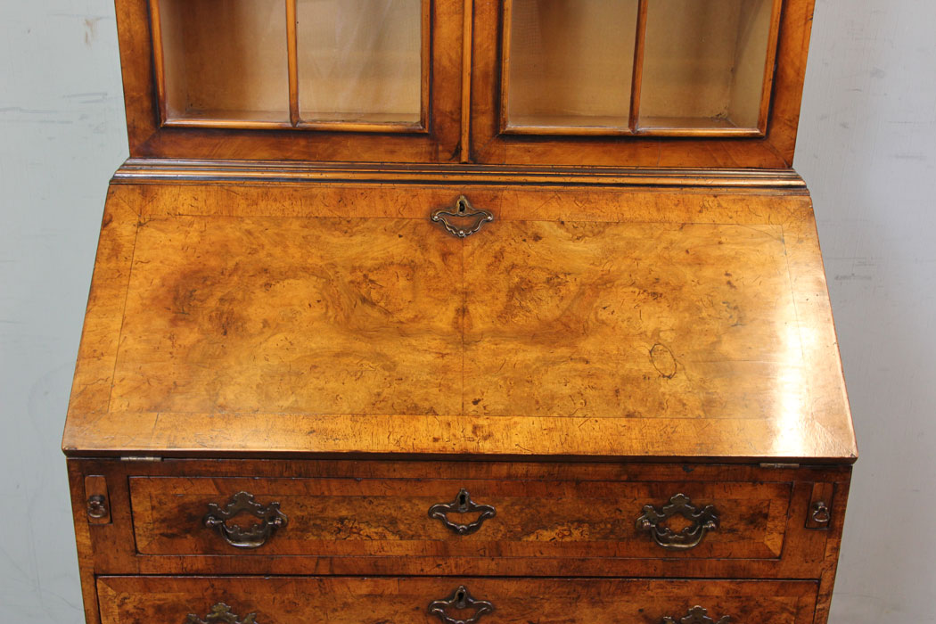 10979r8 Antique Burr Walnut Bureau, Antique Burr Walnut Bureau Bookcase