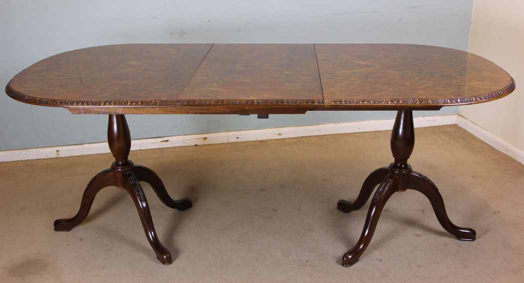 10982r2 Burr Walnut Extending Dining Table, Burr Walnut Twin Pedestal Dining Table