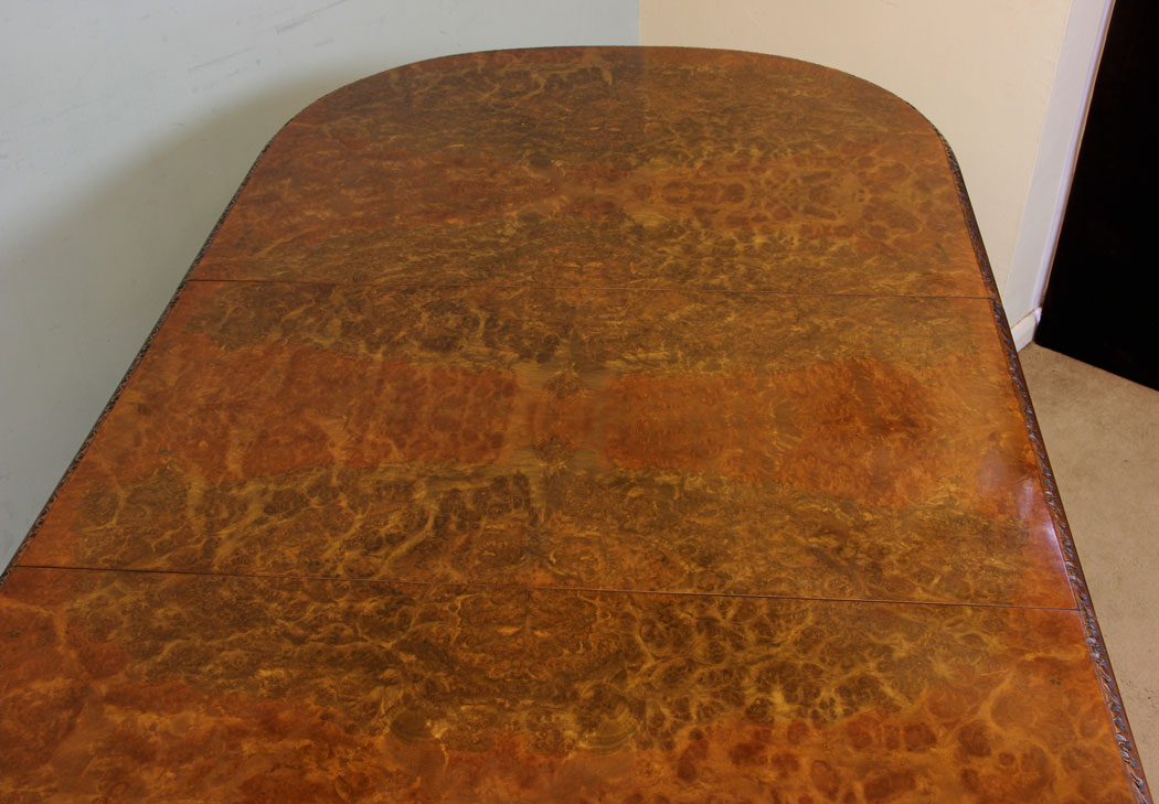 10982r7 Antique Burr Walnut Extending Dining Table, Burr Walnut Twin Pedestal Dining Table