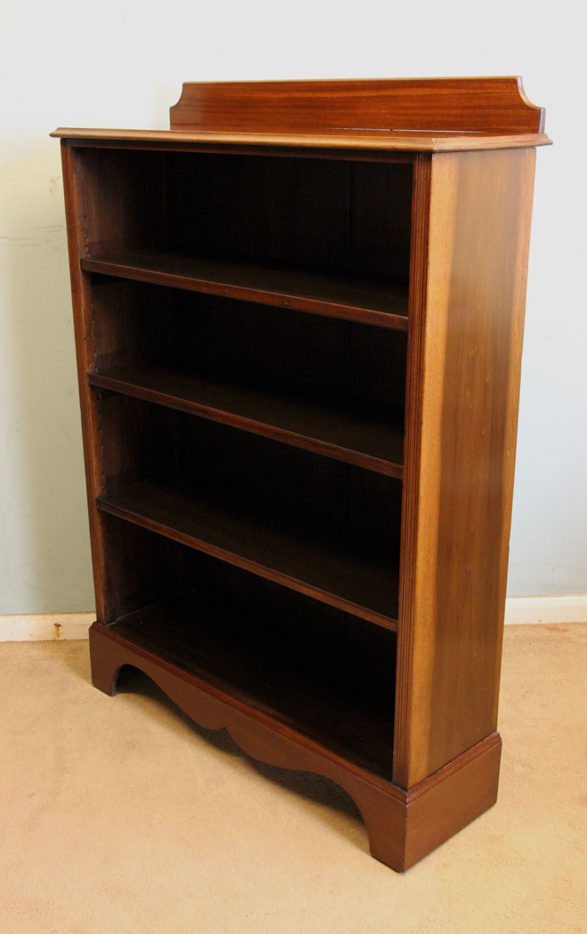 10983r5 Edwardian Antique Open Bookcase, Antique Edwardian Mahogany Open Bookcase