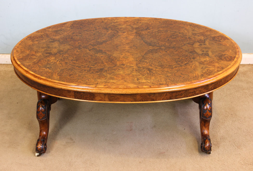10989r4 Antique Burr Walnut Coffee Table, . Antique Victorian Burr Walnut Coffee Table.