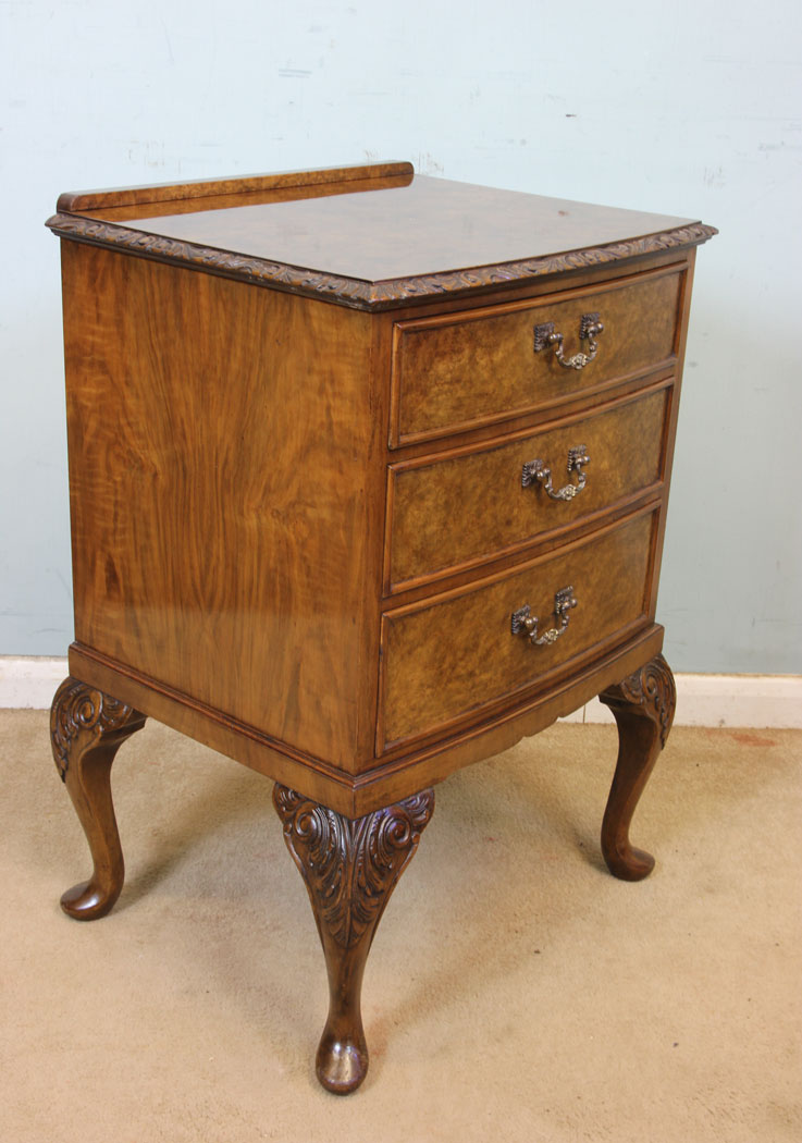 10994r5 Vintage Antique Burr Walnut Side Cabinet, Burr Walnut Queen Anne Style Side Cabinet