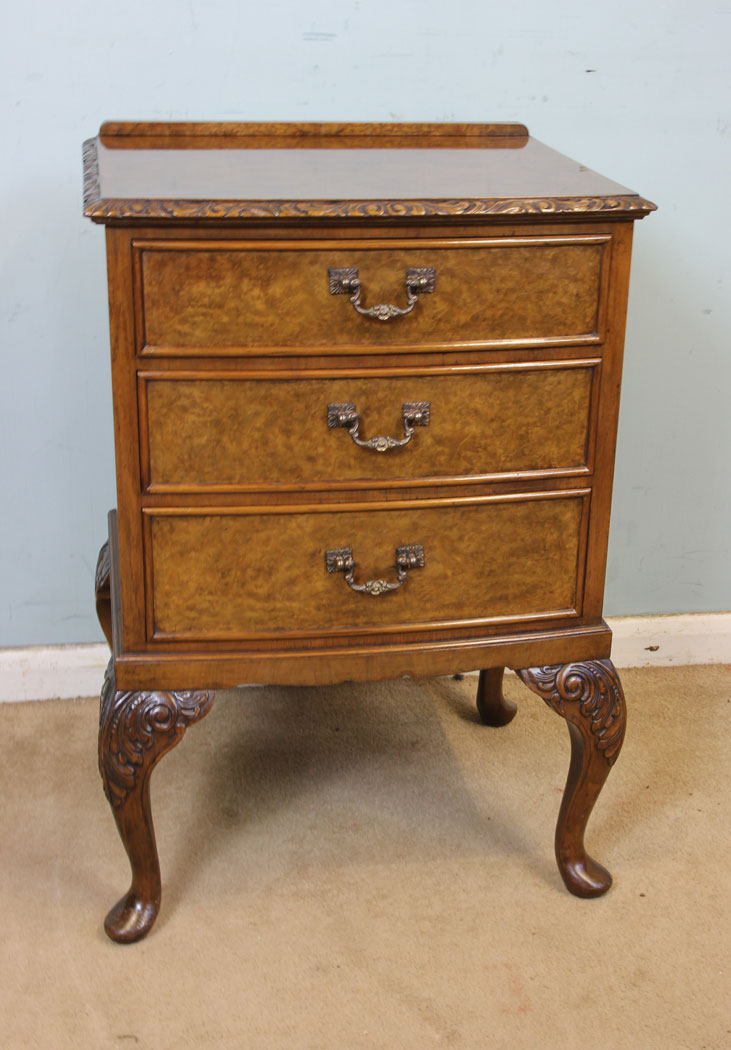 10994r8 Antique Burr Walnut Chest Drawers Side Cabinet, Burr Walnut Queen Anne Style Side Cabinet
