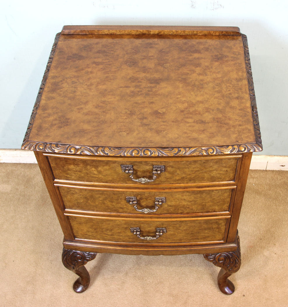 10994r9 Antique Burr Walnut Side Cabinet, The Antique Shop, Burr Walnut Queen Anne Style Side Cabinet