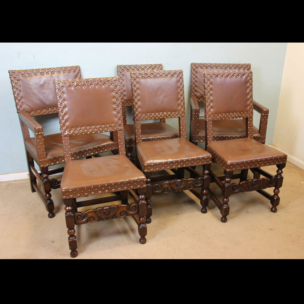 10996r01 Set Six Antique Dining Chairs, Antique Set of Six Oak Padded Back Dining Chairs